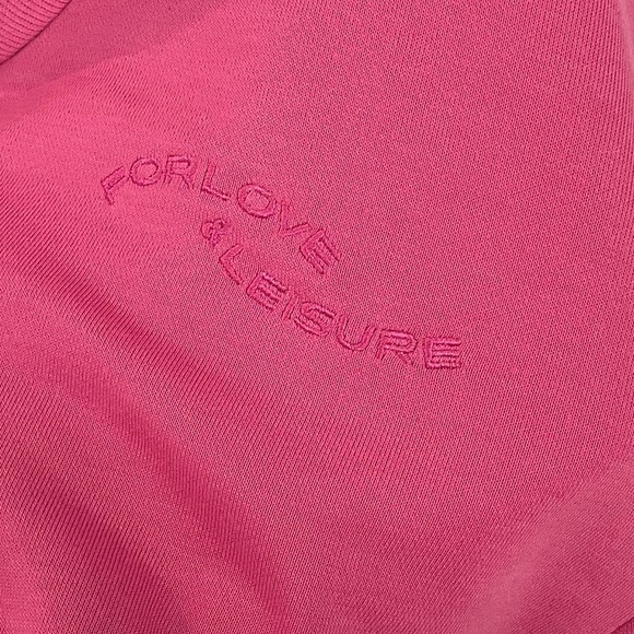 For Love & Lemons Ellie Cropped Sweatshirt Pink Hooded Long Sleeve Size Large 8 - Picture 5 of 13